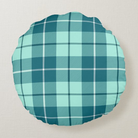 Blauwgroen en pastel Blauwgroen Tartan Plaid Rond Kussen (Achterkant)