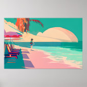 Blauwgroen en Peach Beach Abstracte AI Art Poster (Voorkant)