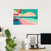 Blauwgroen en Peach Beach Abstracte AI Art Poster (Thuiskantoor)