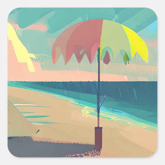 Blauwgroen en Peach Beach Abstracte AI Art Vierkante Sticker (Voorkant)