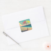 Blauwgroen en Peach Beach Abstracte AI Art Vierkante Sticker (Envelop)