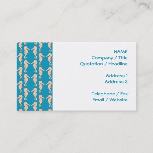 Blauwgroen en Peach Color Seahorse Pattern. Visitekaartje (Voorkant)