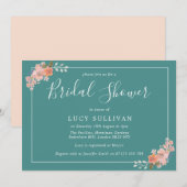 Blauwgroen en Peach Waterverf Floral Vrijgezellenf Kaart (Voorkant / Achterkant)