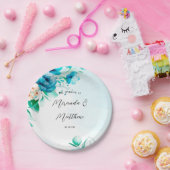 Blauwgroen en Peach Waterverf Floral Wedding Papieren Bordje (Feest)