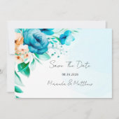 Blauwgroen en Perzige Waterverf Florals sparen de  Kaart (Voorkant)