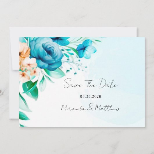 Blauwgroen en Perzige Waterverf Florals sparen de  Kaart (Voorkant)