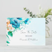 Blauwgroen en Perzige Waterverf Florals sparen de  Kaart (Staand voorkant)