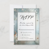 Blauwgroen en perzik betoverde bos bruiloft RSVP kaartje (Voorkant)