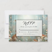Blauwgroen en perzik betoverde bos bruiloft RSVP kaartje (Voorkant)