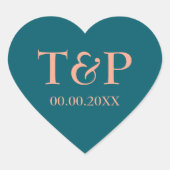 Blauwgroen en perzik bruiloft hart zegel gunst sti (Voorkant)