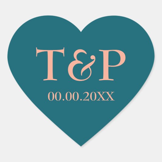 Blauwgroen en perzik bruiloft hart zegel gunst sti (Voorkant)