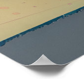 Blauwgroen en perzik strand, berg en paraplu poster (Hoek)