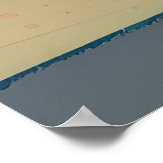 Blauwgroen en perzik strand, berg en paraplu poster (Hoek)