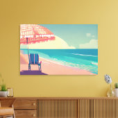 Blauwgroen en Perzik Strand Blauw Water Stoel en P Canvas Afdruk (Insitu (Woonkamer))
