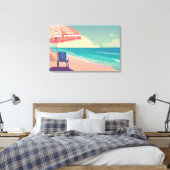 Blauwgroen en Perzik Strand Blauw Water Stoel en P Canvas Afdruk (Insitu (Slaapkamer))