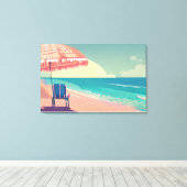 Blauwgroen en Perzik Strand Blauw Water Stoel en P Canvas Afdruk (Insitu (Houten vloer))