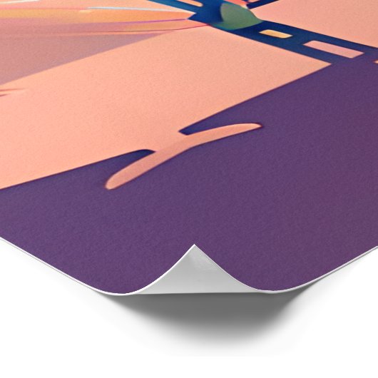 Blauwgroen en Perzik Strand, Blauwe waterstoel en  Poster (Hoek)