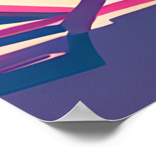 Blauwgroen en Perzik Strand, Stoel en Paraplu Poster (Hoek)