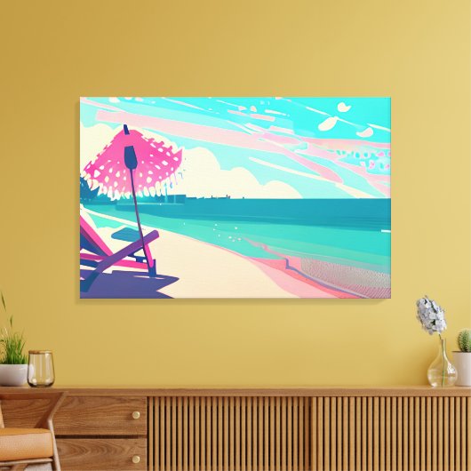 Blauwgroen en perzik zandstrand canvas afdruk (Insitu (Woonkamer))