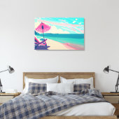 Blauwgroen en perzik zandstrand canvas afdruk (Insitu (Slaapkamer))
