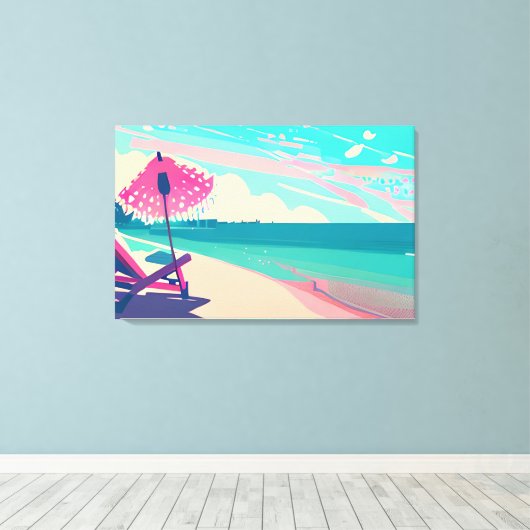 Blauwgroen en perzik zandstrand canvas afdruk (Insitu (Houten vloer))