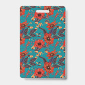 Blauwgroen en Red Floral Local Cafe Restaurant Badge (Achterkant)