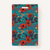 Blauwgroen en Red Floral Local Cafe Restaurant Badge (Achterkant)