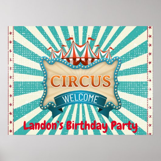 Blauwgroen en rode Circus Tent Birthday Party Poster (Voorkant)