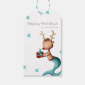 Blauwgroen en rode feestdag, rendiervriendelijk cadeaulabel (Voorkant)