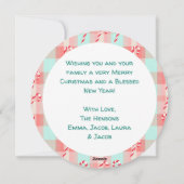 Blauwgroen en rode hete cacao en snoepriet kerst feestdagenkaart (Achterkant)