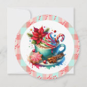 Blauwgroen en rode hete cacao en snoepriet kerst feestdagenkaart (Voorkant)