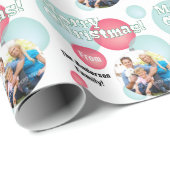 Blauwgroen en rode kerstfoto Bauble Cadeaupapier (Rol Hoek)