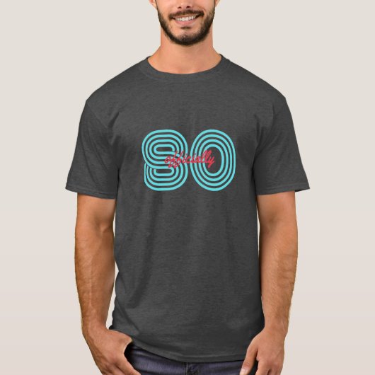 Blauwgroen en Rode Retro 80e verjaardag van de geb T-shirt (Voorkant)