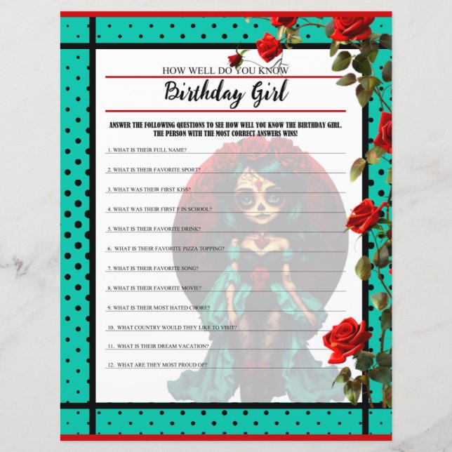 Blauwgroen en rode rozen Sugar Skull Hoe goed spel (Voorkant)