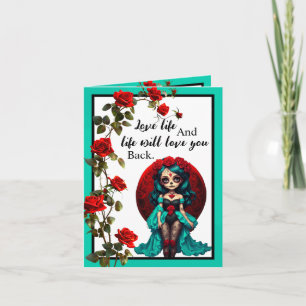 Blauwgroen en rode rozen Sugar Skulls Bedankkaart