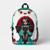 Blauwgroen en rode rozen Sugar Skulls Bedrukte Rugzak (Voorkant)