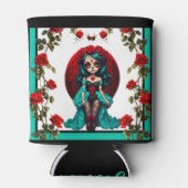 Blauwgroen en rode rozen Sugar Skulls Blikjeskoeler (Achterkant)