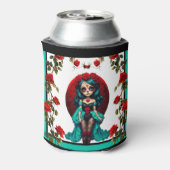 Blauwgroen en rode rozen Sugar Skulls Blikjeskoeler (Blikje Achterkant)