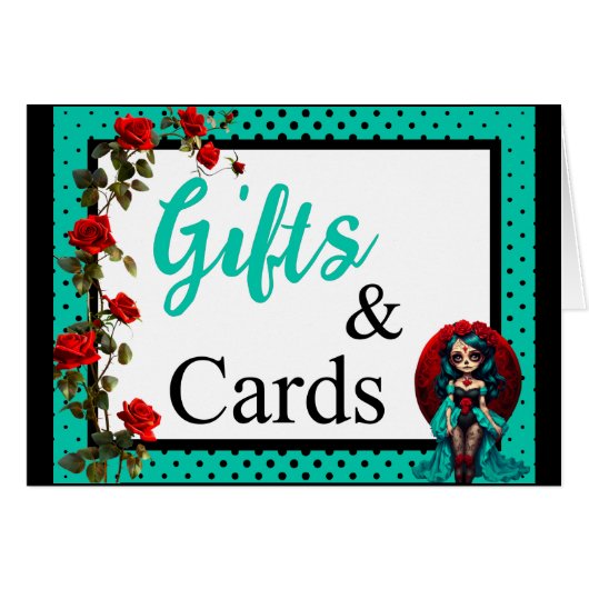 Blauwgroen en rode rozen Sugar Skulls Drink Kaart (Voorkant Horizontaal)