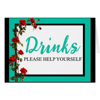 Blauwgroen en rode rozen Sugar Skulls Drink Kaart