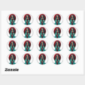 Blauwgroen en rode rozen Sugar Skulls enveloppen z Ronde Sticker (Vel)
