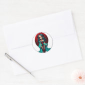 Blauwgroen en rode rozen Sugar Skulls enveloppen z Ronde Sticker (Envelop)