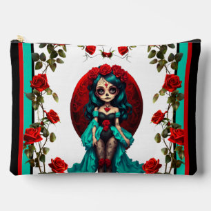Blauwgroen en rode rozen Sugar Skulls Etui