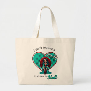 Blauwgroen en rode rozen Sugar Skulls Grote Tote Bag