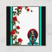 Blauwgroen en rode rozen Sugar Skulls Informatiekaartje (Achterkant)