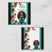 Blauwgroen en rode rozen Sugar Skulls Informatiekaartje (Voorkant / Achterkant)