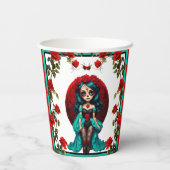 Blauwgroen en rode rozen Sugar Skulls Papieren Bekers (Achterkant)