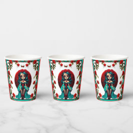 Blauwgroen en rode rozen Sugar Skulls Papieren Bekers