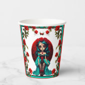 Blauwgroen en rode rozen Sugar Skulls Papieren Bekers (Voorkant)