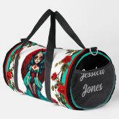 Blauwgroen en rode rozen Sugar Skulls Plunjezak (Rechterhoek)